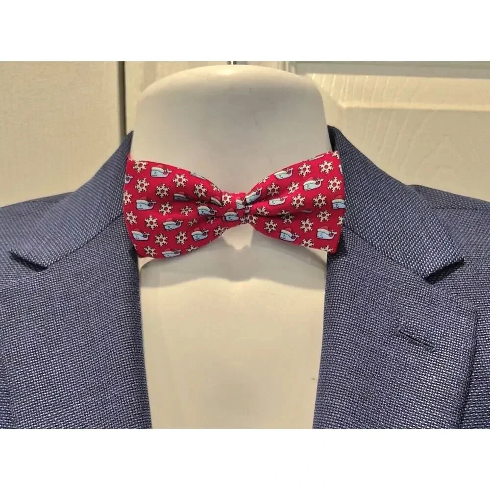 Vineyard Vines Bow Tie Silk Geometric Whale Logo USA Martha's Christmas Red